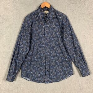 Hagen‎ Carmel Sport Shirt Men's Large L Navy Multi Floral Paisley Long Sleeve